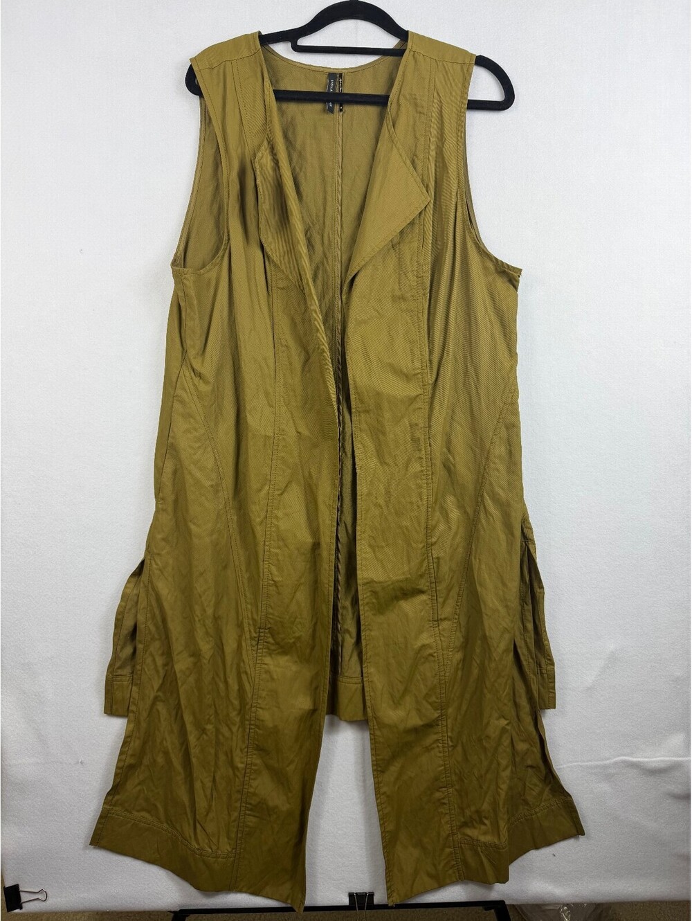 Stella Carakasi Olive Khaki Utility Vest Womens M Long Duster Sleeveless Pockets